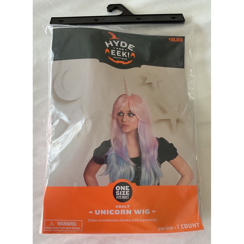 Hyde and EEK Boutique Adult Unicorn Wig Pink Purple Blue Ombre with Horn NIP